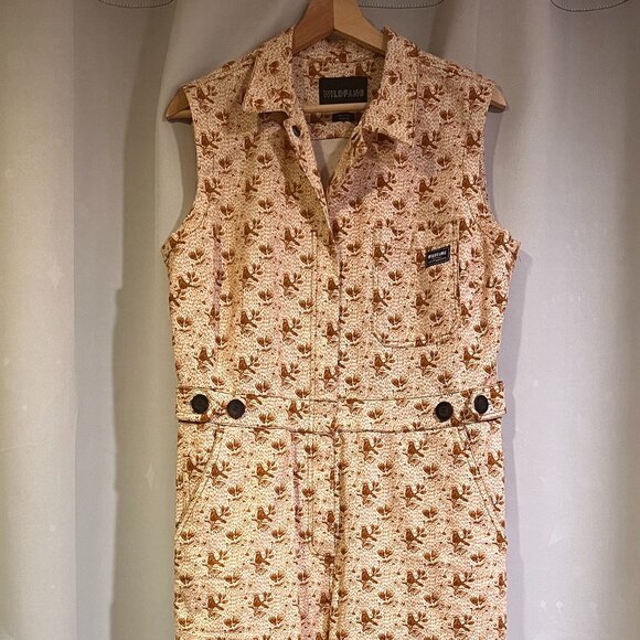 Wildfang Essential Sleeveless High Waisted Coverall Jumpsuit Birds Flowers - Picture 1 of 4
